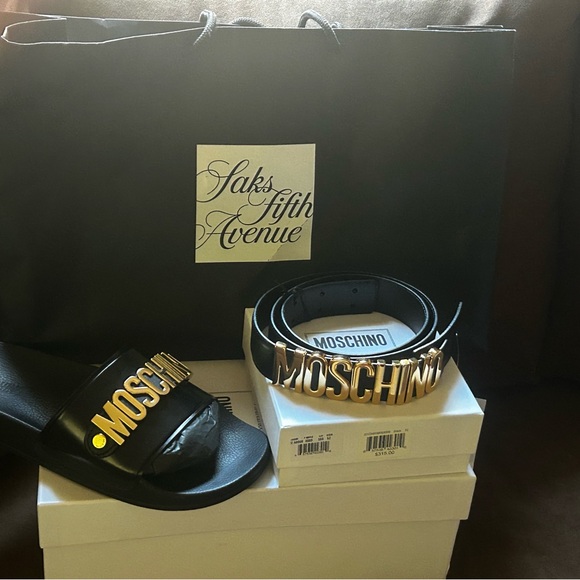 Moschino Black and Gold Logo Belt - Picture 1 of 4
